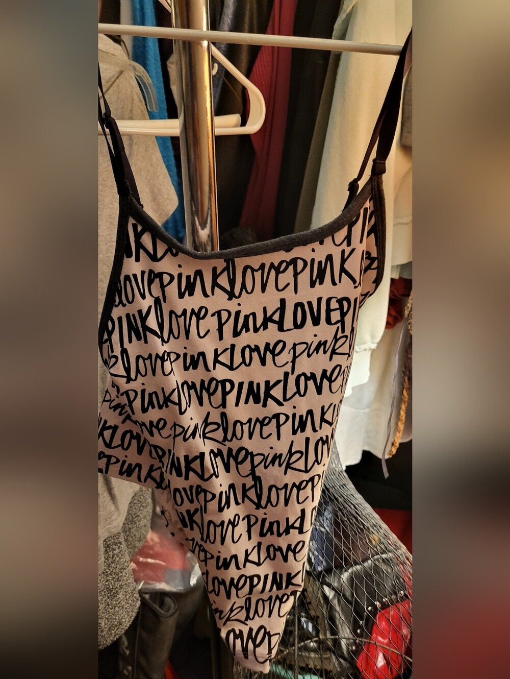 Pink Love Script Tank - Black on Light Pink